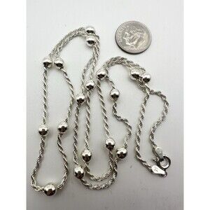 925 Sterling Silver Station Ball Bead Necklace Twisted Chain Italy Han 23.5”